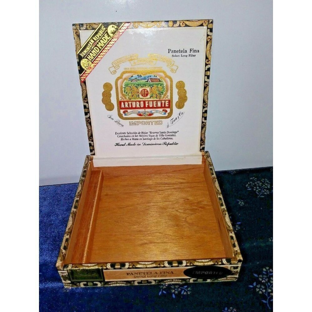 Wooden Cigar Box Arturo Fuente Empty 7.5" Storage Crafts Collectibles HANDMADE
